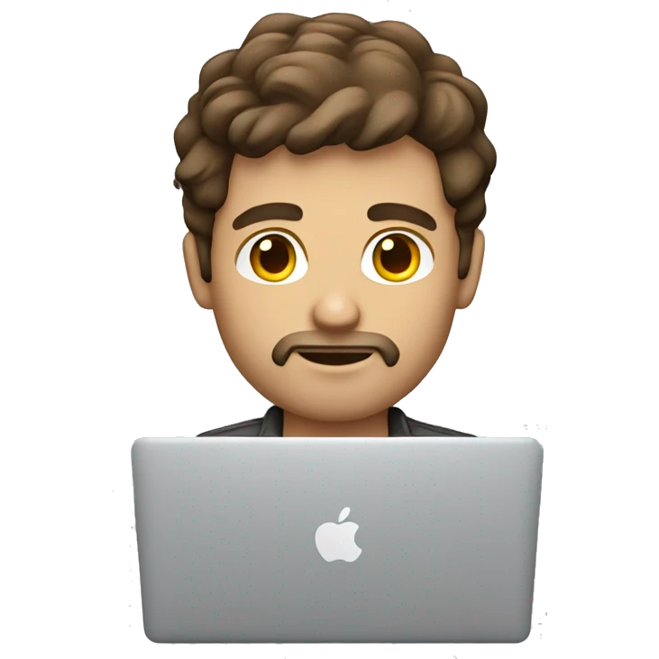 brown haired white man developer working on macbook emoji