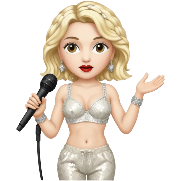 Madonna with ivory sequin bra, ivory sequin baggy pants  emoji