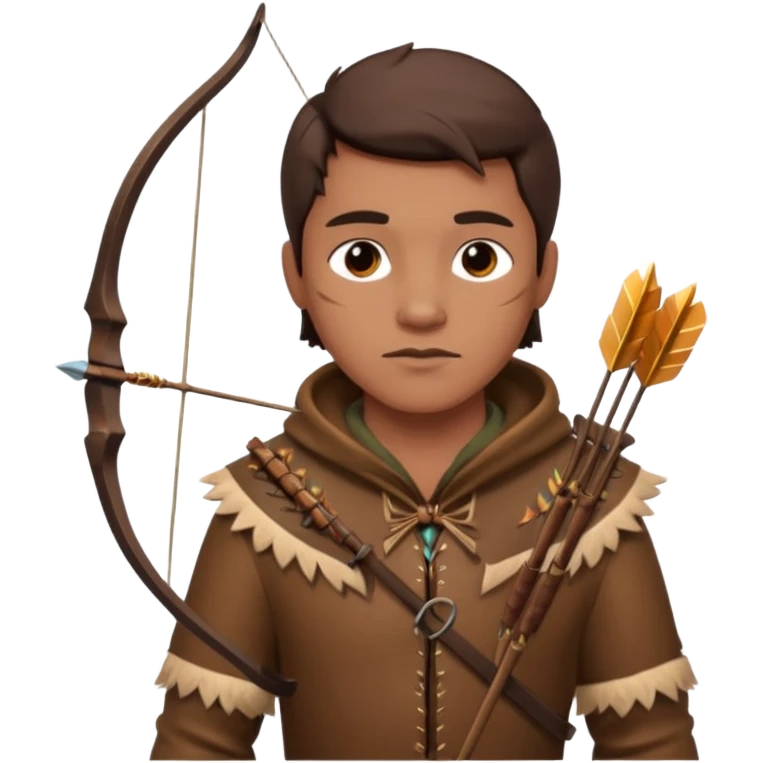 The classic hunter image with a bow and arrow on his back, dressed in brown with some animal made decorations emoji