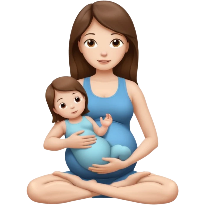 "Pregnant woman sitting in a yoga pose with long brown hair and fair skin, holding a newborn baby with short brown hair and fair skin." emoji