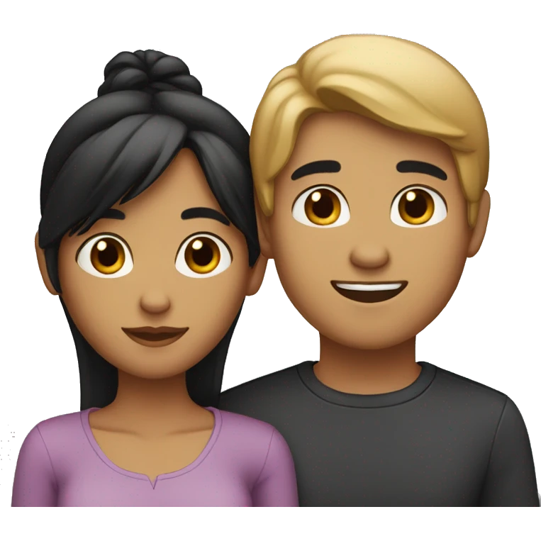 a couple. dark brown boy with black hair and a brown girl with straight hair  emoji