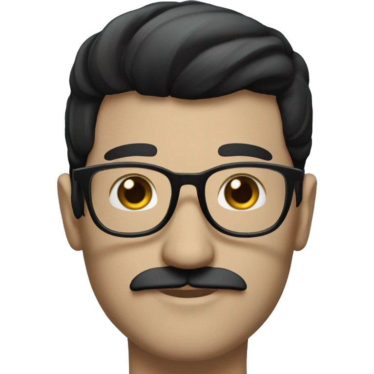 man with white skin, black longer and straight hair, mustache, glasses, with a magic hat, ravenclaw emoji