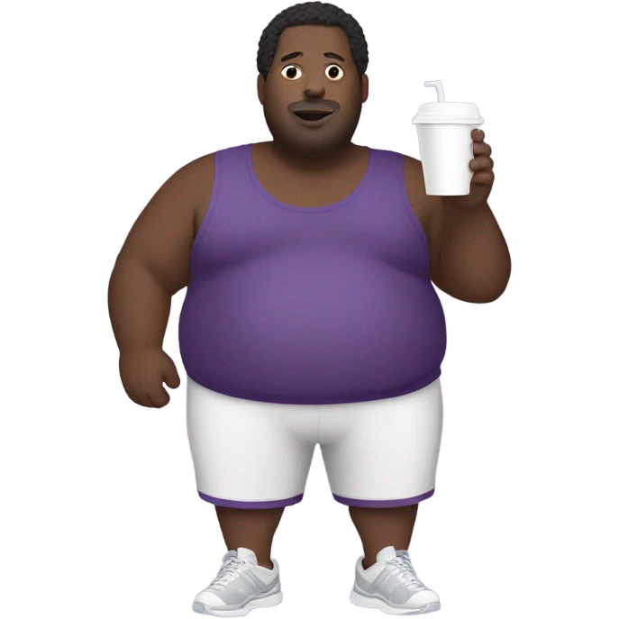 Obese black man wearing a purple tracksuit while holding a white styrofoam cup  emoji