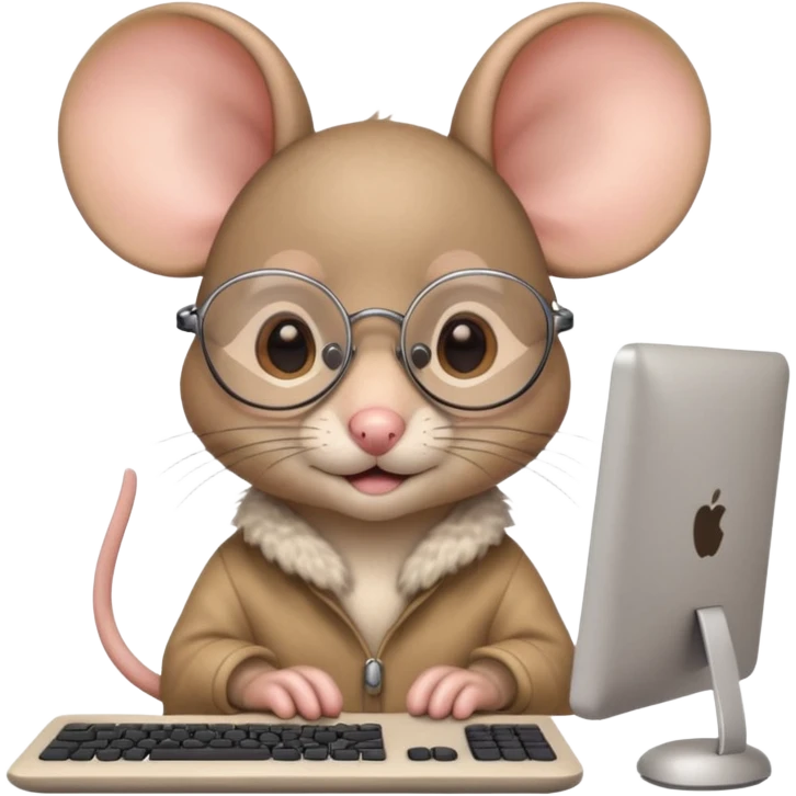 cute mouse wearing glasses using a computer emoji