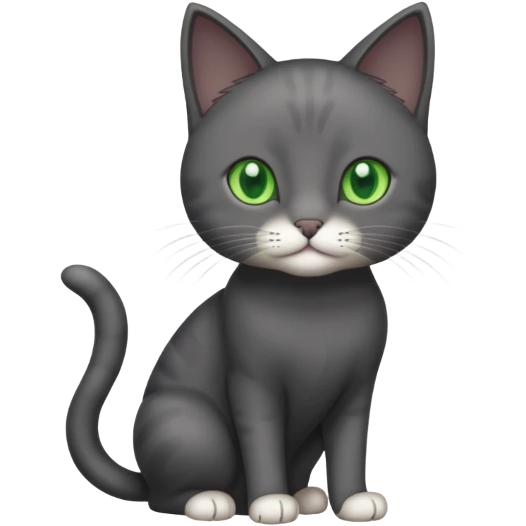 full body solid dark grey cat with green eyes and white paws and white whiskers emoji