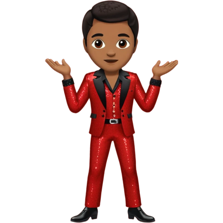 Jackie Wilson with dark brown hair, red sequin outfit emoji