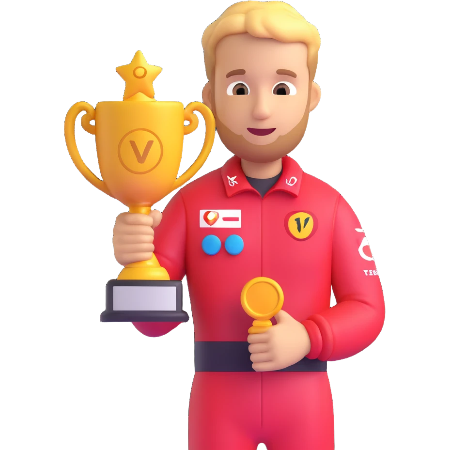 Sebastian Vettel as an emoji, holding a trophy emoji
