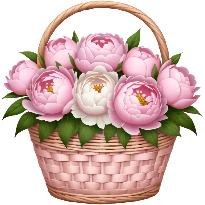 White basket of light pink peonies and roses  emoji