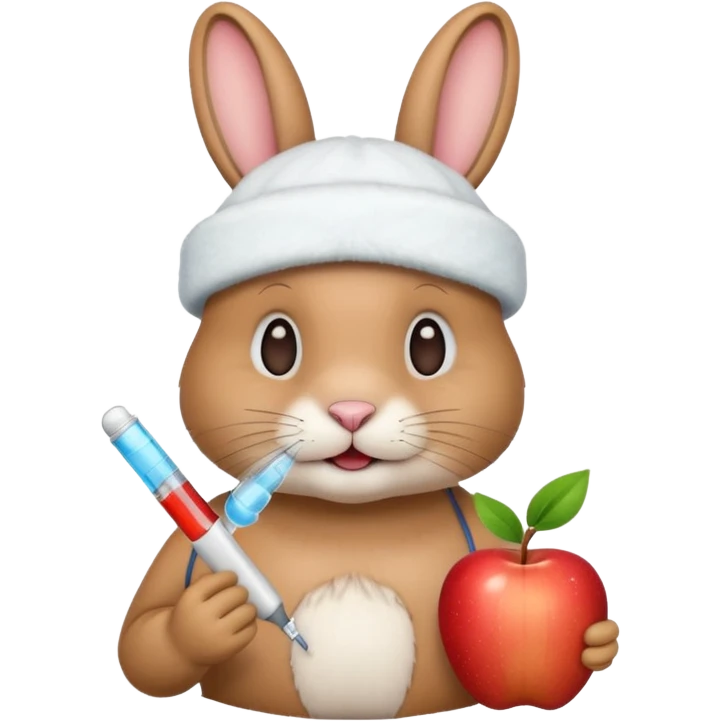 rabbit with a thermometer in its mouth and a cold pack on its head, apple style emoji emoji