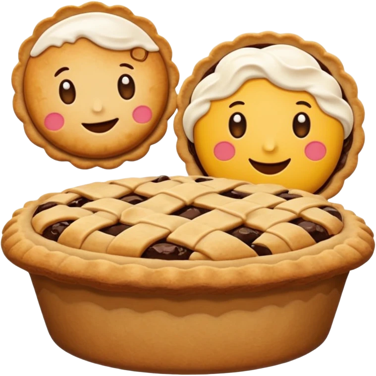 Baking community humanless avatar in clean emoji-style illustration. Pie, cookie, and muffin warm golden tones, simple shapes, flat design, high contrast, cozy and friendly. emoji