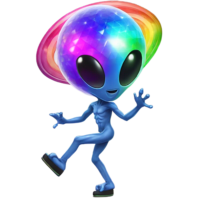 Rainbow alien dancing under a disco ball emoji