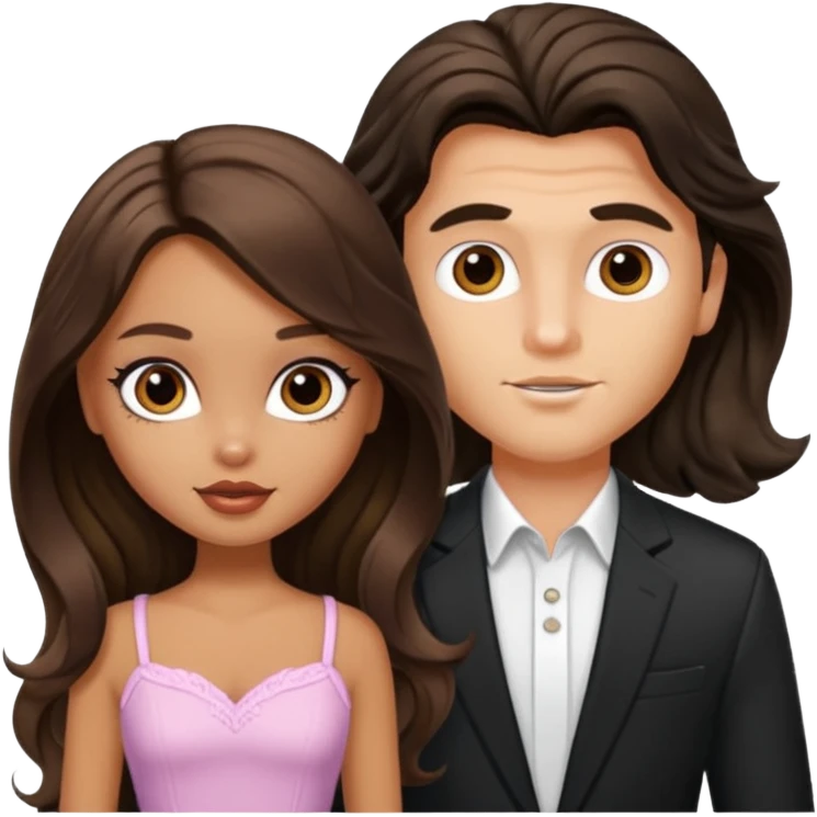 a pretty tan bratz girl with long brown hair and white bratz man with short wavy black hair emoji