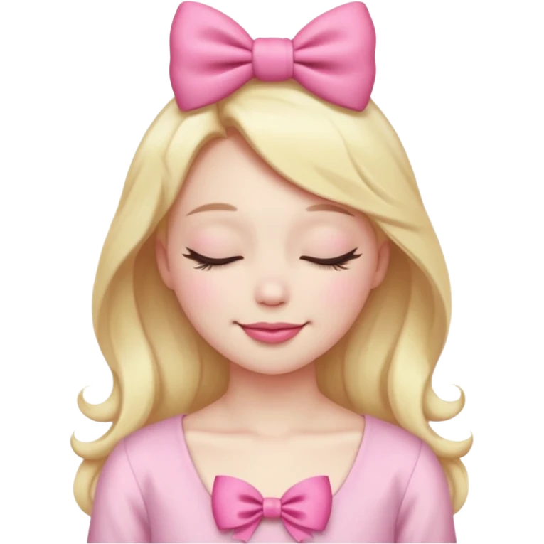 emoji coquette with a pink bow, closed eyes, confident smile, soft aesthetic



 emoji
