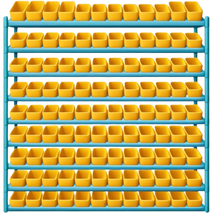 "Each product is stocked in multiple units placed directly behind one another on the same shelf, forming deep horizontal lines of identical items, while different product types are arranged vertically in separate columns." emoji