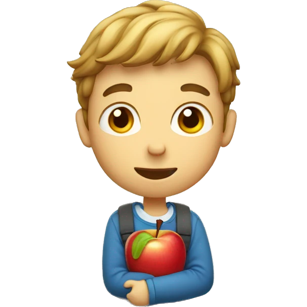 school boy eats small delicious apple emoji