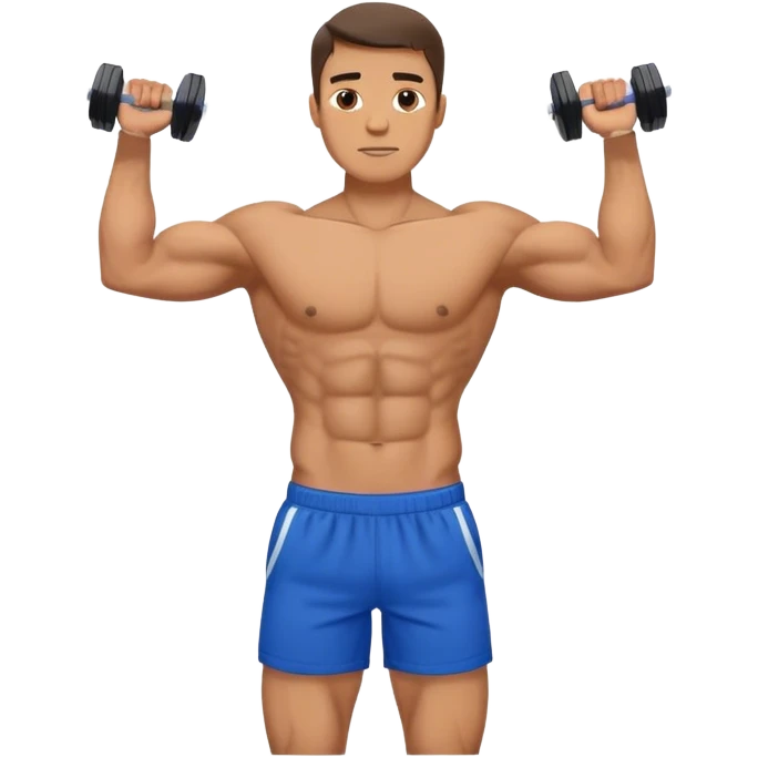 man with blue shorts doing dumbbell lateral-raise (T-pose) side-deltoid exercise emoji