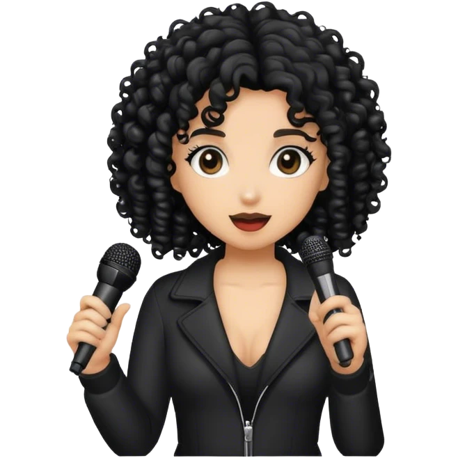 girl Black curly  black with mic emoji