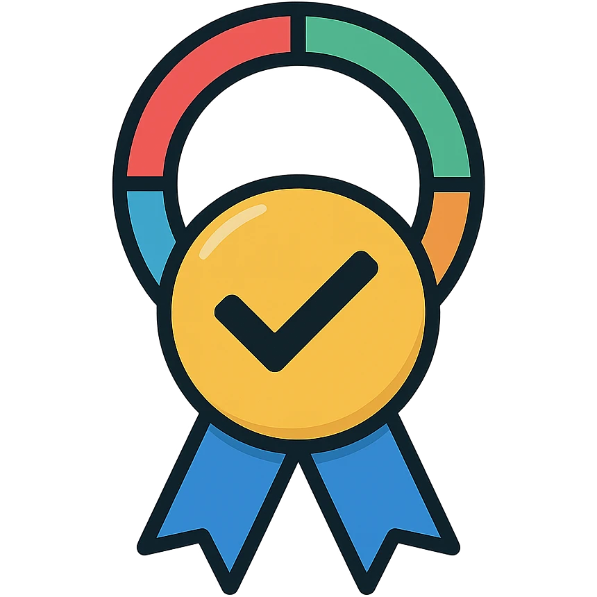 vector icon of a master choice with gold and colorful elements, elegant and minimalist flat design, award badge style, 2D flat vector, trending icon look, soft shadows, no text, isolated on white background, perfect for commercial use emoji