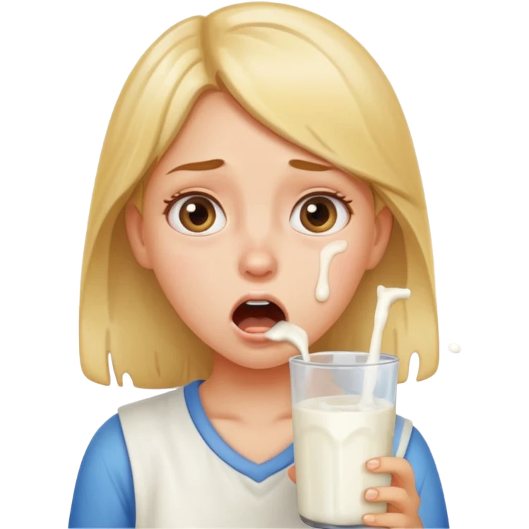 Girl with surprised and disgusted face with milk dripping in mouth emoji