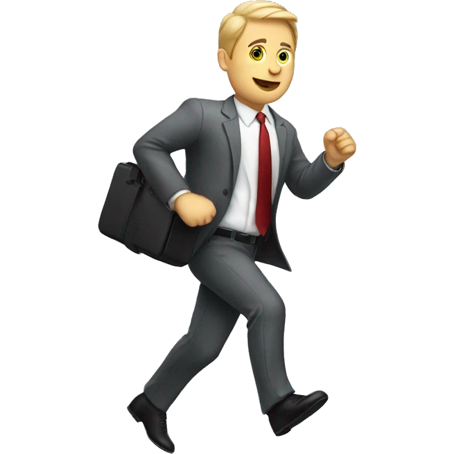 white man running in office suit with case in his hand  emoji