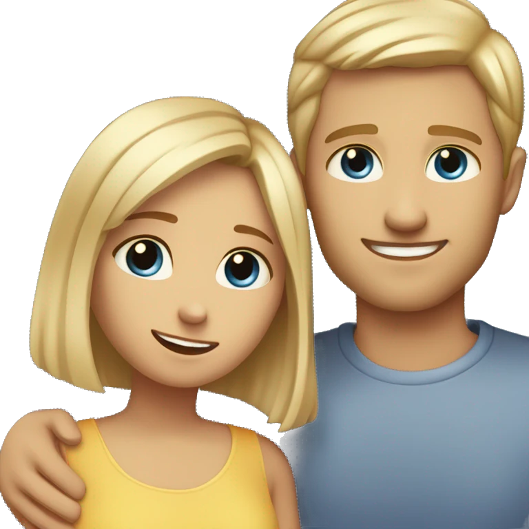 Girl with brown eyes ivory skin and light brown hair bob cut hugs with tall blond man with blue eyes emoji