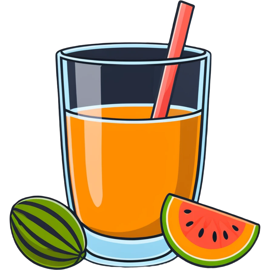 Spanish melón carajillo in a glass with ice, coffee, liquor, and fresh melon pieces emoji