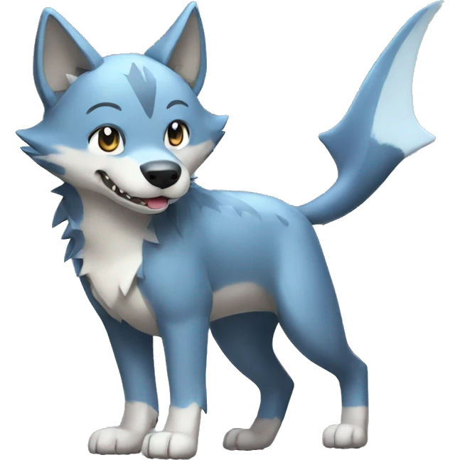Shiny Wolf-Pokémon with a shark tail and a shark fin on back Full Body emoji