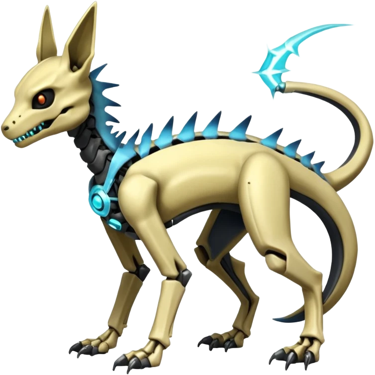 futuristic Skeleton-Cyborg-Manectric-Electrike-Salandit-Cubone-Umbreon-Marowak-Draco-Fakémon-hybrid-creature (full body), 4 legs emoji