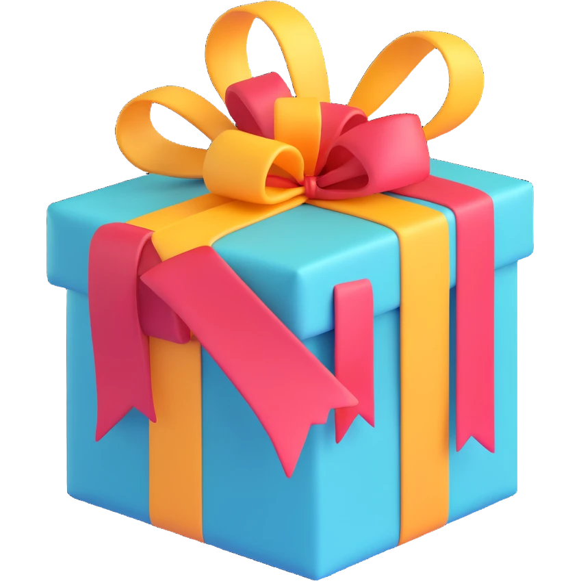 wrapped birthday present with ribbon, cheerful colors emoji