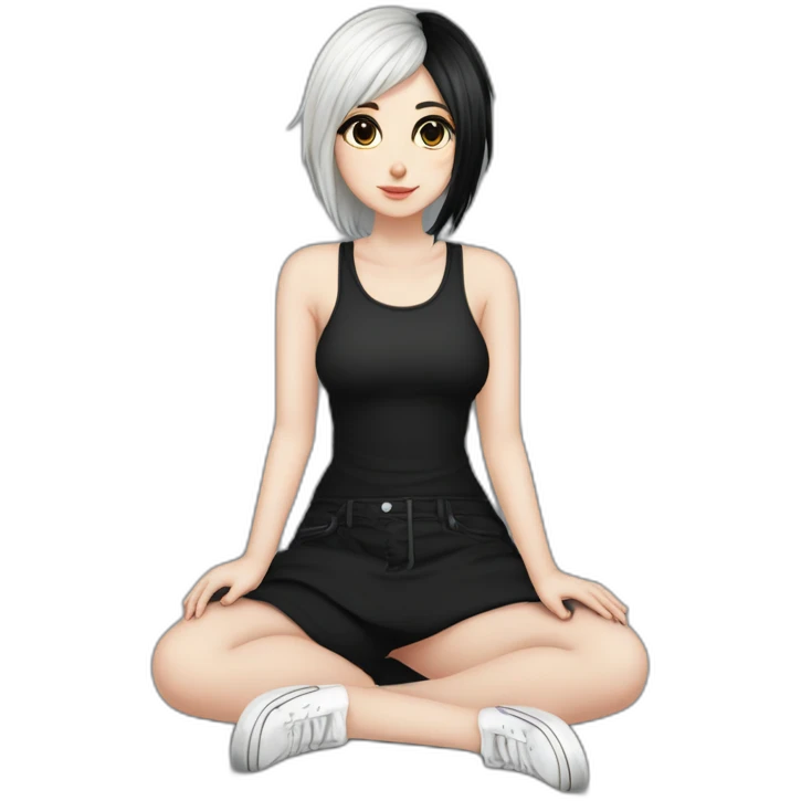 Full body curvy emo girl sits on the floor черная юбка белые трусики рваные полосатые чулки emoji
