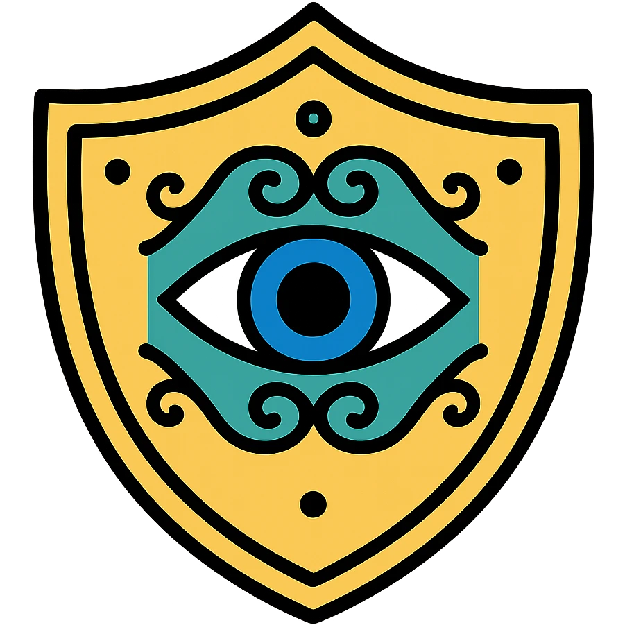 a shield with a mystical eye motif inspired by the Eye of Ibad, ornate design emoji