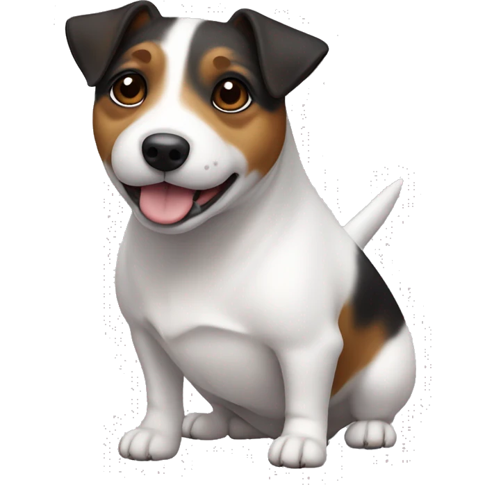 Old, chubby, Jack Russell terrier, black and brown face and body, white chest     emoji