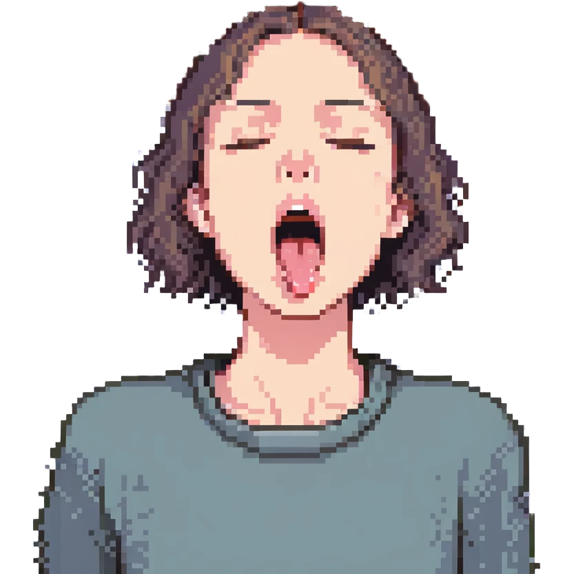 person demonstrating mewing, pressing tongue to roof of mouth, closed lips, neutral expression emoji