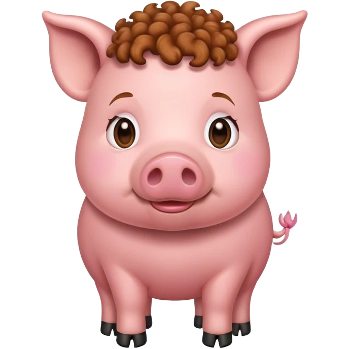 pig with brown cury hair emoji