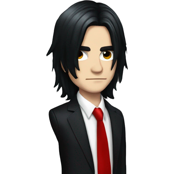 Gerard Way with long black hair black suit and red tie emoji