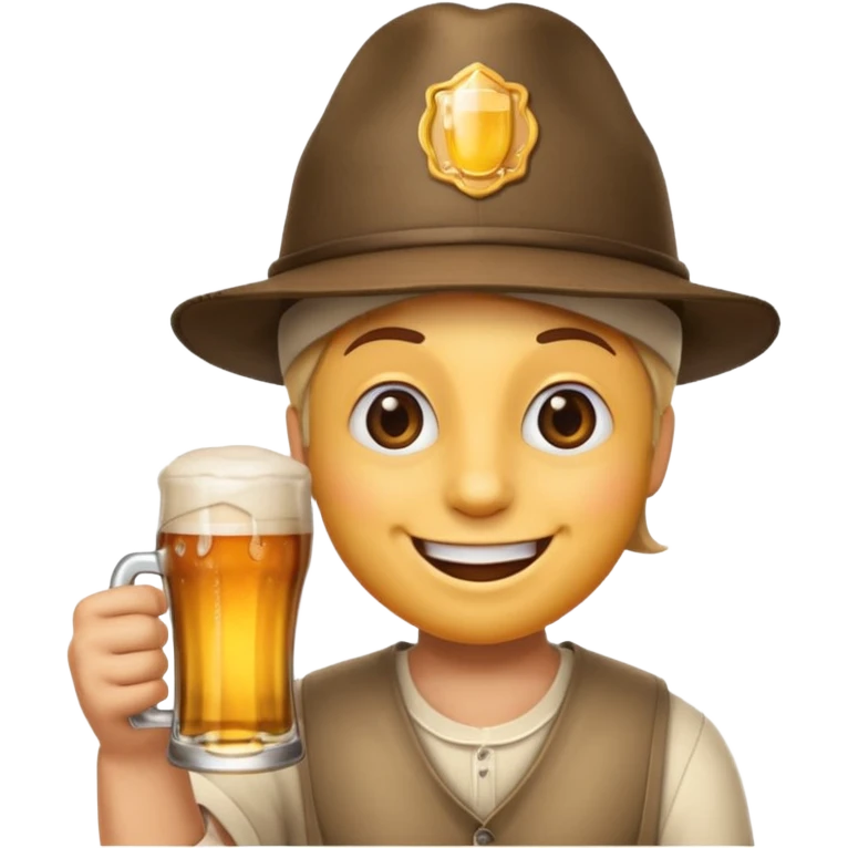 Ein lachendes Emoji mit Bierglas und Gamsbart Hut emoji