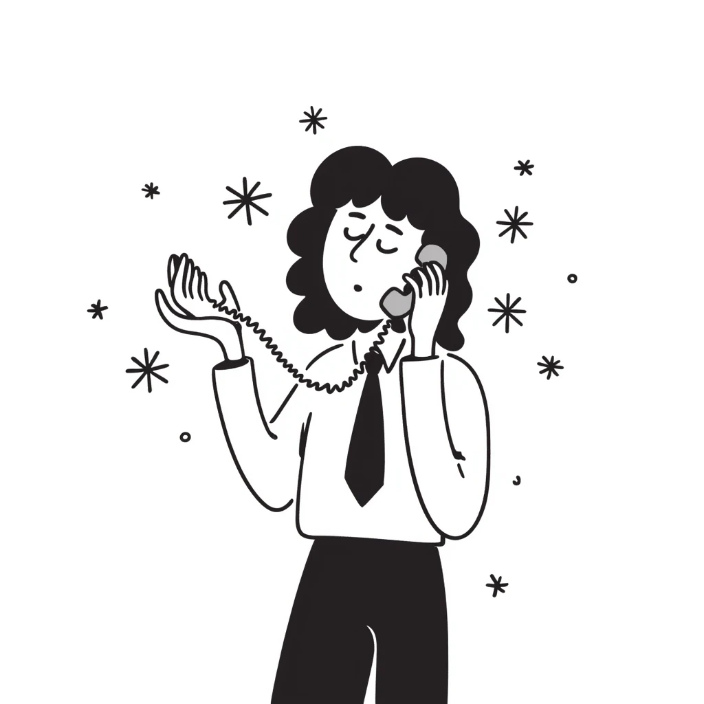 Business person with telephone and snowflakes around, representing a cold call emoji