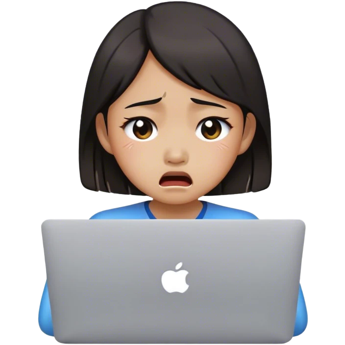 asian girl crying in front of the macbook emoji