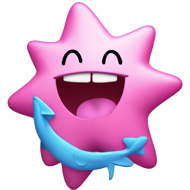 Pink marine star with blushing cheeks, mouth open singing music notes, open manga eyes  emoji
