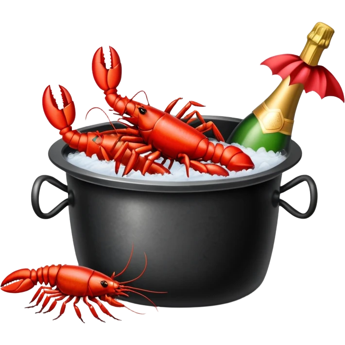 crawfish boil, red crawfish, pot, steam, party atmosphere emoji
