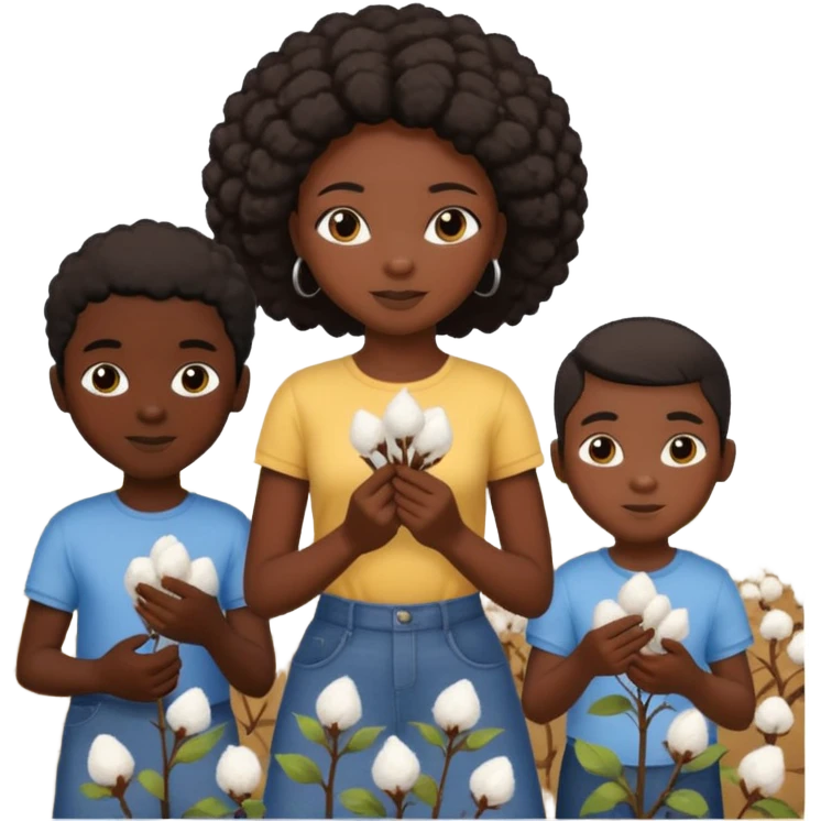 make one black slave thats a girl with two black slaves that are boys picking  cotton all the same age emoji