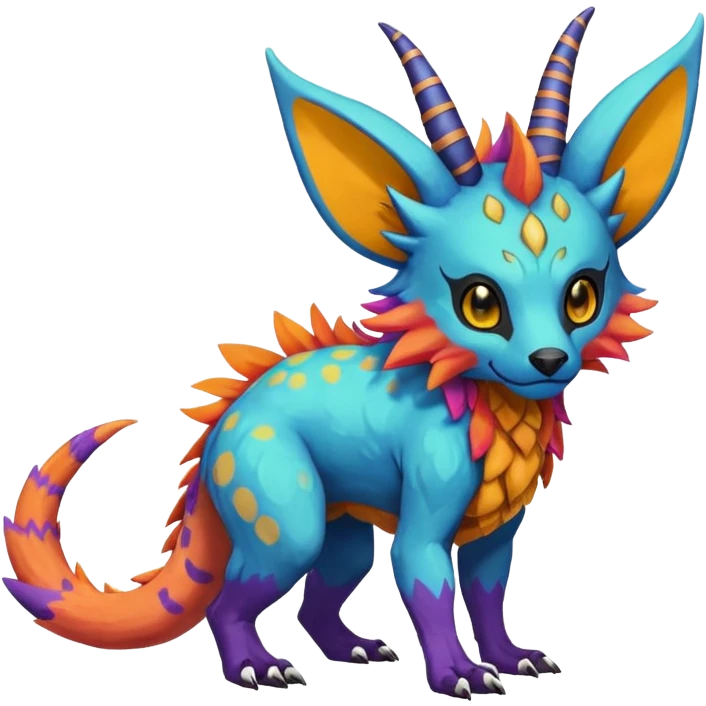Rare realistic exotic cute epic pretty beautiful handsome gorgeous aesthetic colorful vibrant Vernid-Protogen-Primagen-Wickerbeast-species-Fakemon-creature by LiLaiRa, random markings, tufted ears, full body emoji