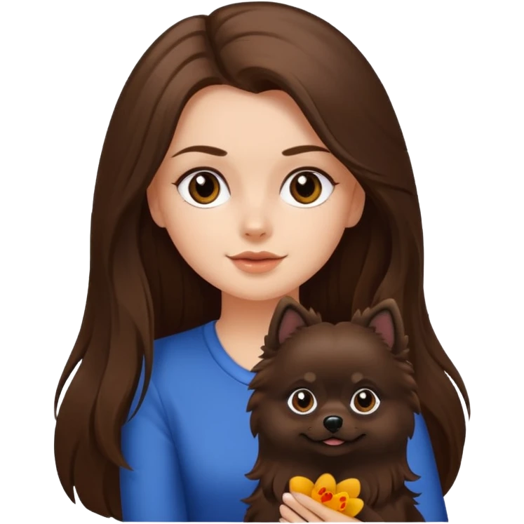 White girl with long hair brown brown eyes and a dog black pomerian  emoji