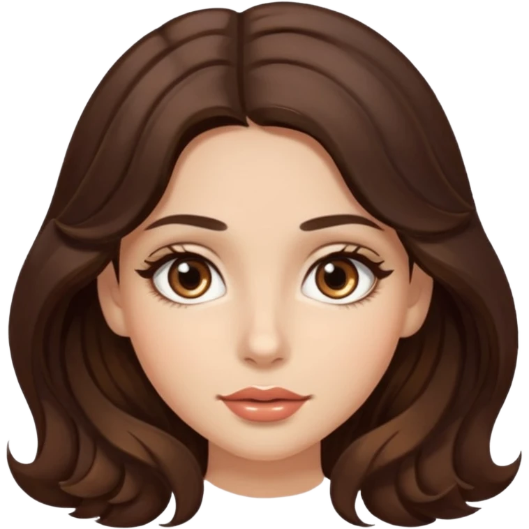 girl with wavy long dark brown hair, brown eyes, light to medium complexion, long lashes, almons shapes eye emoji