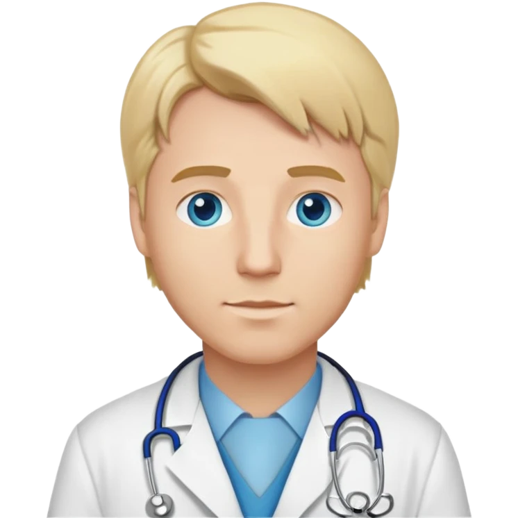 white guy with blonde hair and blue eyes. doctor emoji