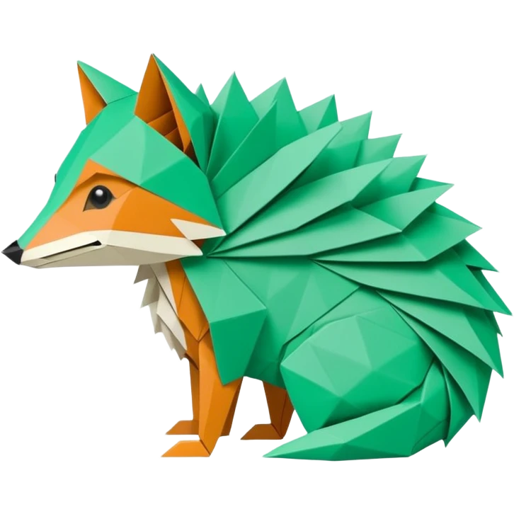 origami half fox half hedgehog in color green mint rgb(168, 251, 211)  #A8FBD3, include the tail of the fox it should not look like a disguise but all one piece emoji