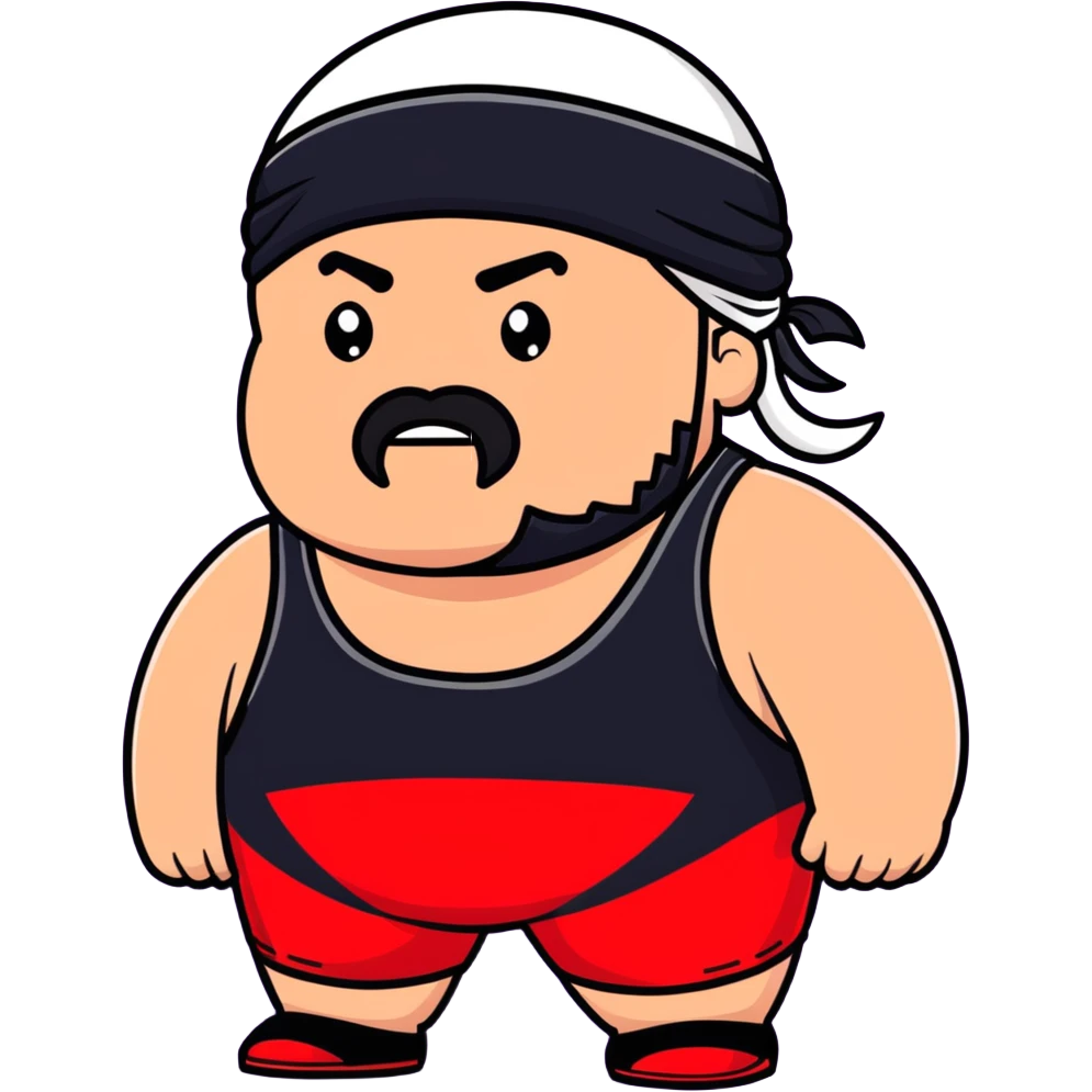 White skin fat guy with black durag and black beard in a red and black wrestling singlet emoji