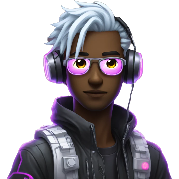 Anime gamer white guy cyberpunk neon emoji
