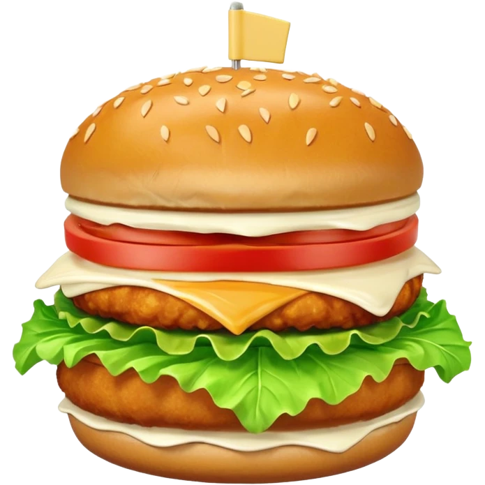 chicken burger object icon, crispy fried chicken, lettuce, mayo sauce, soft bun, 3D cartoon, mobile game icon style, clean background, no text, no watermark
 emoji