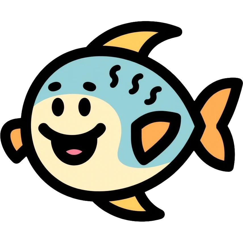 Playful singing fish, cheerful cartoon fish emoji